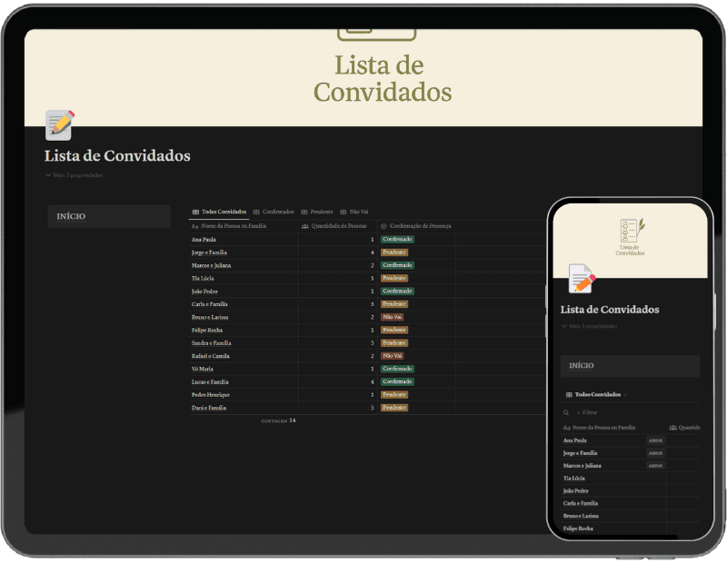 📝 Lista de convidados com confirmação de presença.