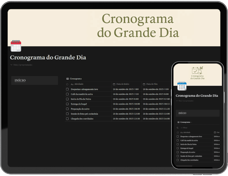 🗓️ Calendário personalizado do grande dia.